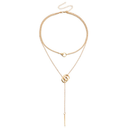 Double Layered Choker Necklace - Edgy Fringe Pendant Y2K Chain |   Trendy Minimalist Dainty Jewelry for Women