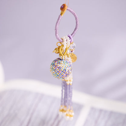 'Make It Happen' Purple Crystal Wish Fulfilling Bag Charm - Temple Style Rope Spiritual Pendant