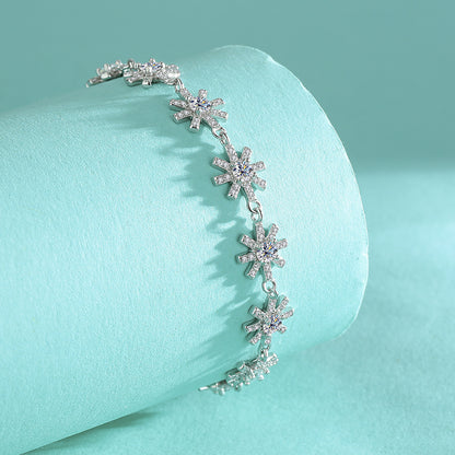 S925 Sterling Silver Bracelet with Sparkling Moissanite Cross and Snowflake Design