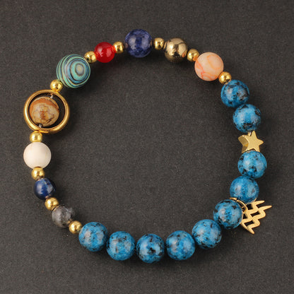 Planet 12 Constellation Logo Natural Stone Bracelet Unisex