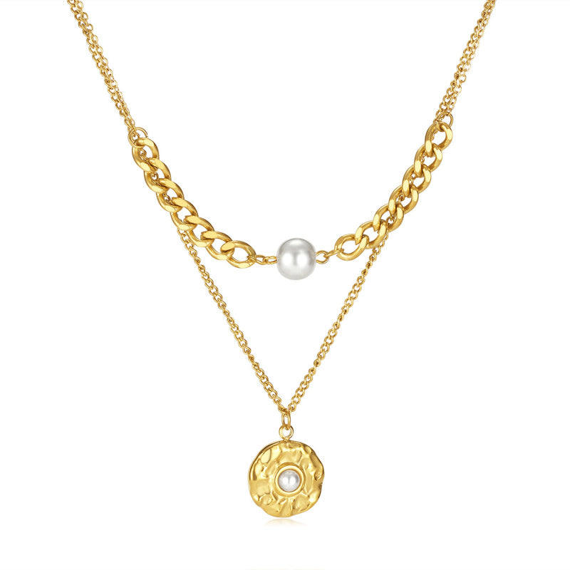 Double Layer Pearl Pendant Necklace for Women - Minimalist Adjustable Layered Collarbone Chain | Dainty Versatile Jewelry