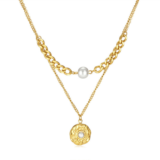 Double Layer Pearl Pendant Necklace for Women - Minimalist Adjustable Layered Collarbone Chain | Dainty Versatile Jewelry