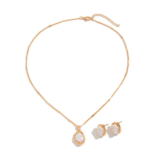 Trendy Pearl-like Jewelry Set - Matching Necklace and Stud Earrings | Women's Fashion Accessories