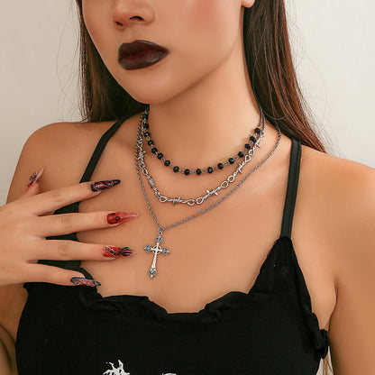 Hip-Hop Cross Pendant Sweater Chain Necklace Gothic Style Clavicle Chain