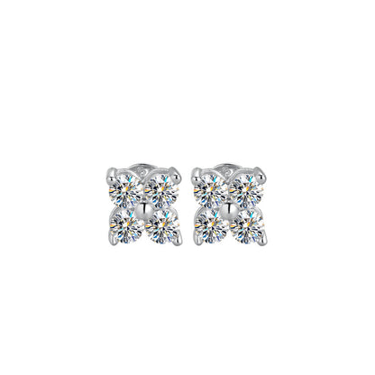 New S925 Sterling Silver Earrings Moissanite Clover Ear Bone Stud Earrings