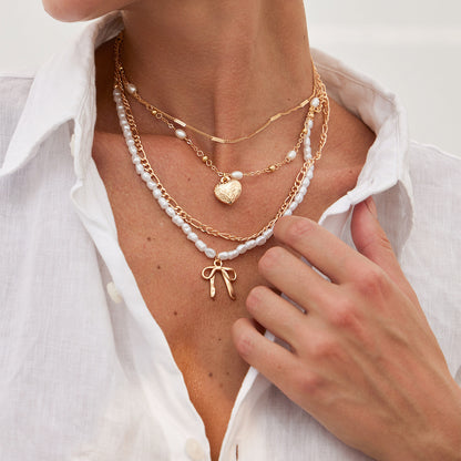 Layered Cross Pendant Necklace - Long Love Knot & Bow Choker for Women | Dainty Layering Chains