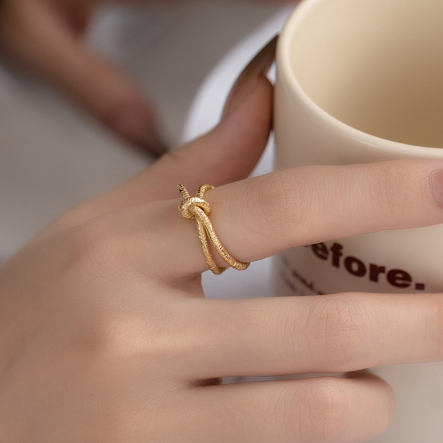 Irregular Creative Line Knotted Ring S925 Sterling Silver Ring Personality Bends and Hitches Lines Open Ring