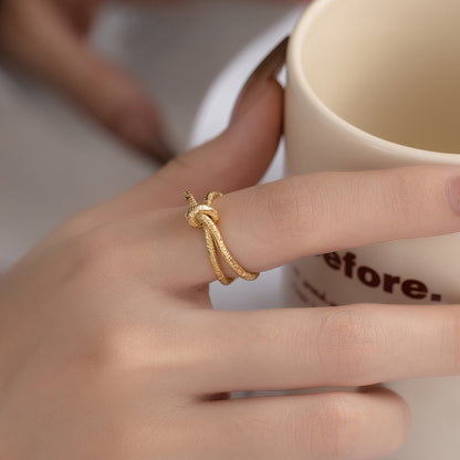 Irregular Creative Line Knotted Ring S925 Sterling Silver Ring Personality Bends and Hitches Lines Open Ring