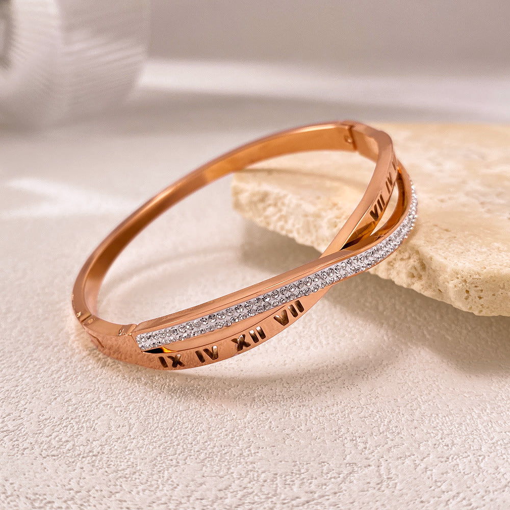 Titanium Steel Roman Numerals with Zircon | Stackable Women's Jewelry
