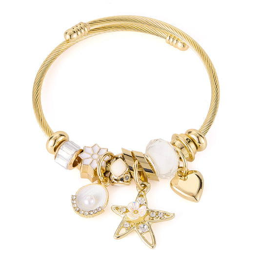 Adjustable Star & Heart Bracelet for Women - Trendy Stainless Steel Alloy Cuff | Versatile Dainty Hand Jewelry