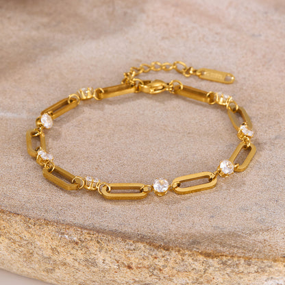 Geometric Titanium Steel Bracelet for Women - Trendy Zirconia Minimalist Jewelry | Stainless Steel Dainty Hand Chain