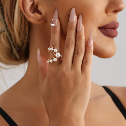 French Style Adjustable Pearl Joint Ring - Dainty Minimalist Openable Ring for Women | Luxury Gold Pearl Jewelry