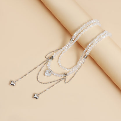 Double Chain Love Pendant Necklace - Cubic Zirconia Fringe Collarbone Choker | Ins Luxe Crystal Jewelry for Women