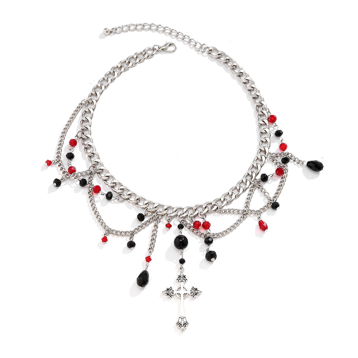 Hip-Hop Cross Pendant Sweater Chain Necklace Gothic Style Clavicle Chain