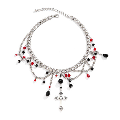 Hip-Hop Cross Pendant Sweater Chain Necklace Gothic Style Clavicle Chain