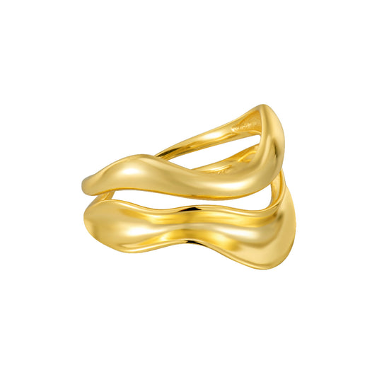 Irregular Wave Silver Ring for Women S925 Sterling Silver Versatile Double Layer Hollow Fashion Adjustable Ring