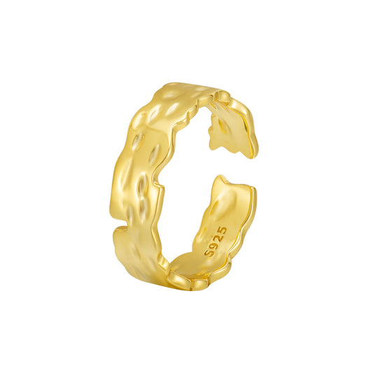 Irregular Concave-Convex Surface Tin Foil Pattern Ring for Women S925 Adjustable Silver Ring