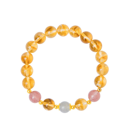 925 Sterling Silver Citrine & Strawberry Quartz Beaded Bracelet for Women | Boho Chic Gemstone Jewelry | Unique Gift for Her
