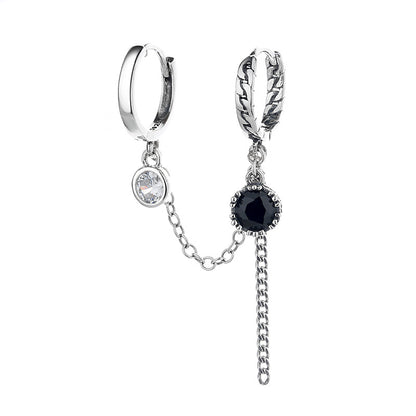S925 Sterling Silver Black Zirconia Drop Earrings – Y2K Hoop Earrings with Double Leverback & Tassel Design |   Viral TikTok Jewelry
