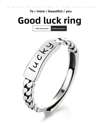 S925 Sterling Silver Ring Lucky Fashion Ins Trend Simple Adjustable Ring