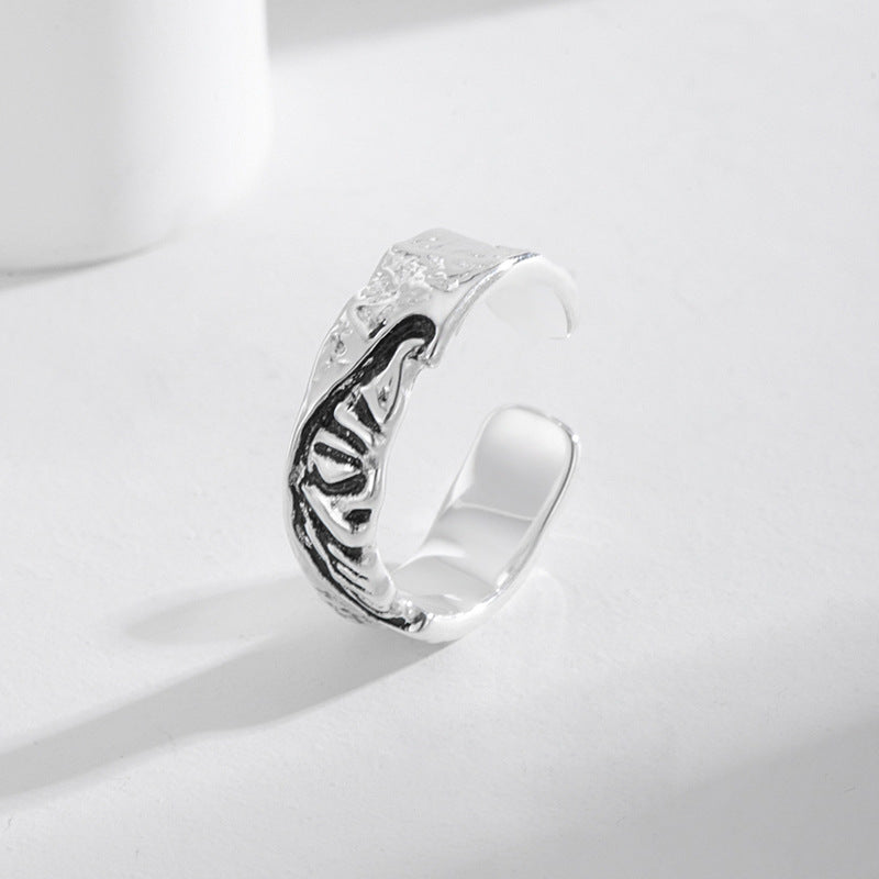 Boho Hammered Silver Ring - Unique Pitted Texture Adjustab Ring for Women & Men