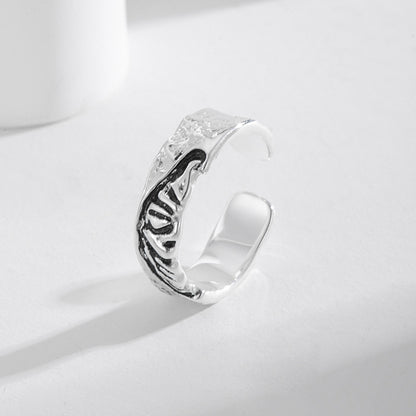 Boho Hammered Silver Ring - Unique Pitted Texture Adjustab Ring for Women & Men