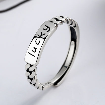 S925 Sterling Silver Ring Lucky Fashion Ins Trend Simple Adjustable Ring