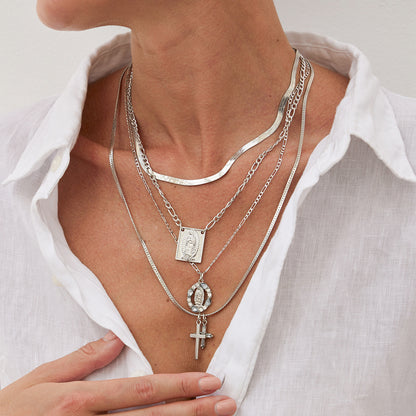 Layered Cross Pendant Necklace - Long Love Knot & Bow Choker for Women | Dainty Layering Chains