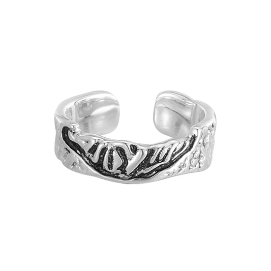 Boho Hammered Silver Ring - Unique Pitted Texture Adjustab Ring for Women & Men