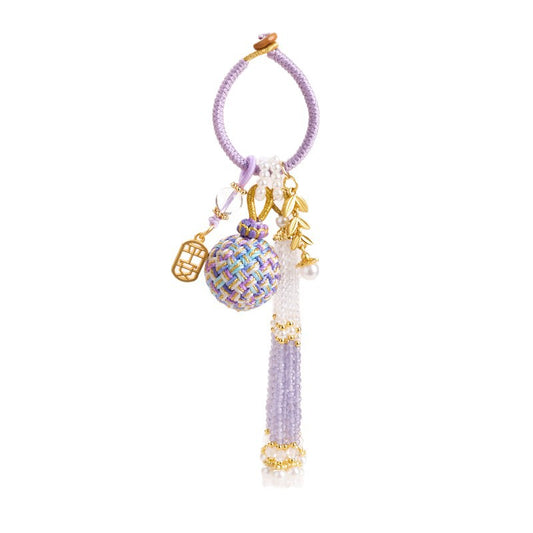 'Make It Happen' Purple Crystal Wish Fulfilling Bag Charm - Temple Style Rope Spiritual Pendant