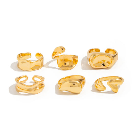 Lava Texture Stackable Rings Set - Asymmetric Hipster Rings for Women | Edgy Statement Jewelry
