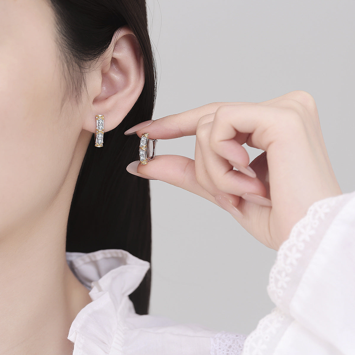 Fashion S925 Sterling Silver Ear Cuffs Moissanite New Hoop Versatile Earrings