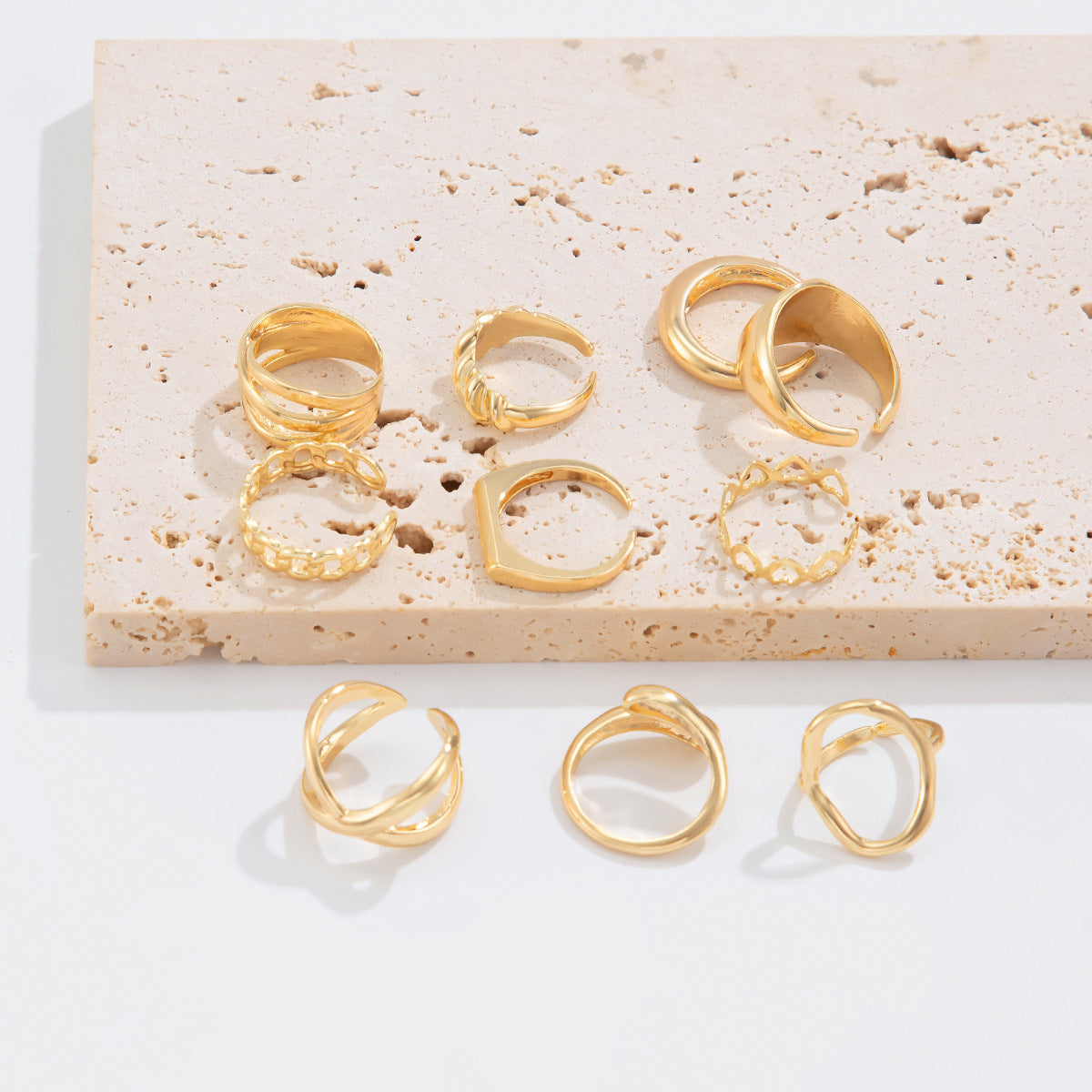 Polished Irregular Geometric Joint Rings Hip-Hop Style Women's Fashion Ring Set
