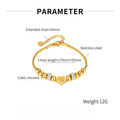 Zircon Heart Bracelet - Matte Bead & Stainless Steel Chain | Minimalist Elegant Jewelry for Women