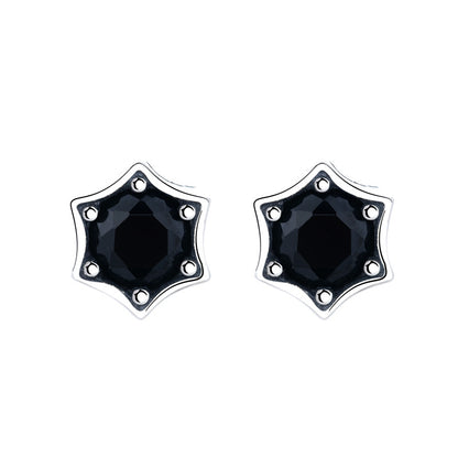 S925 Silver Stud Earrings Vintage Personality Black Diamond Hexagram Stud Earrings