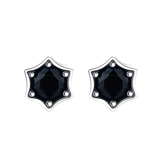 S925 Silver Stud Earrings Vintage Personality Black Diamond Hexagram Stud Earrings