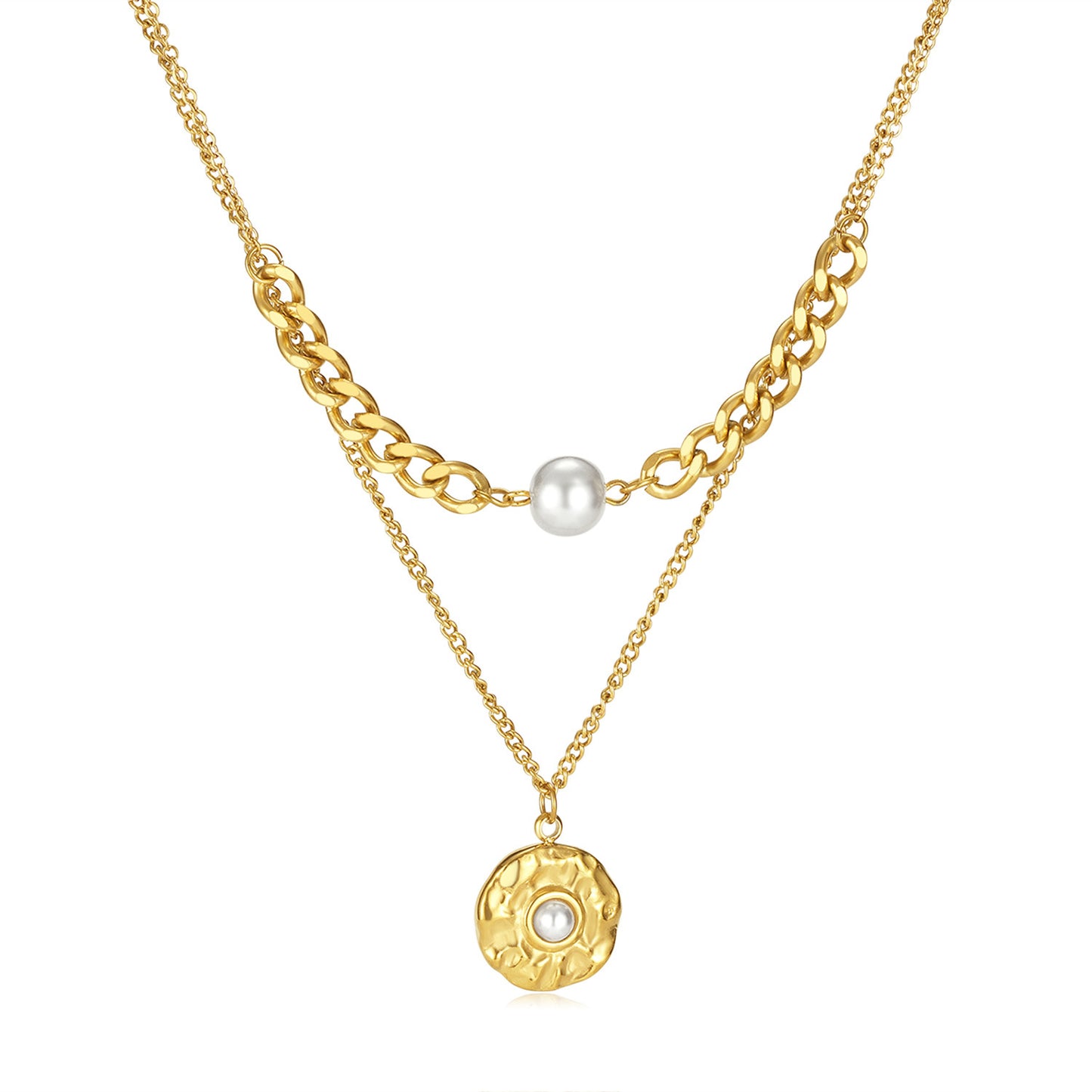 Double Layer Pearl Pendant Necklace for Women - Minimalist Adjustable Layered Collarbone Chain | Dainty Versatile Jewelry