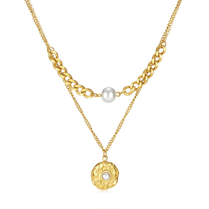Double Layer Pearl Pendant Necklace for Women - Minimalist Adjustable Layered Collarbone Chain | Dainty Versatile Jewelry