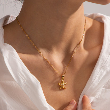 Starfish Necklace - Beachy Sea Life Pendant Jewelry in Stainless Steel