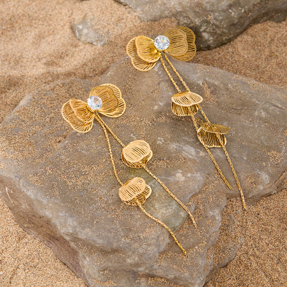 Vintage Luxe Titanium Steel Earrings – Crystal-Embellished Butterfly Dangle Earrings with Tassel