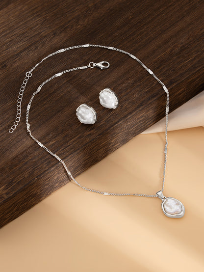 Trendy Pearl-like Jewelry Set - Matching Necklace and Stud Earrings | Women's Fashion Accessories