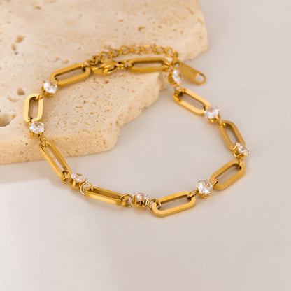 Geometric Titanium Steel Bracelet for Women - Trendy Zirconia Minimalist Jewelry | Stainless Steel Dainty Hand Chain
