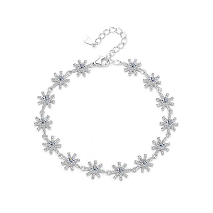 S925 Sterling Silver Bracelet with Sparkling Moissanite Cross and Snowflake Design