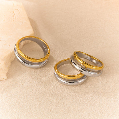French Style Two-Tone Titanium Steel Ring - Minimalist Unisex Jewelry | Trendy Stackable Band