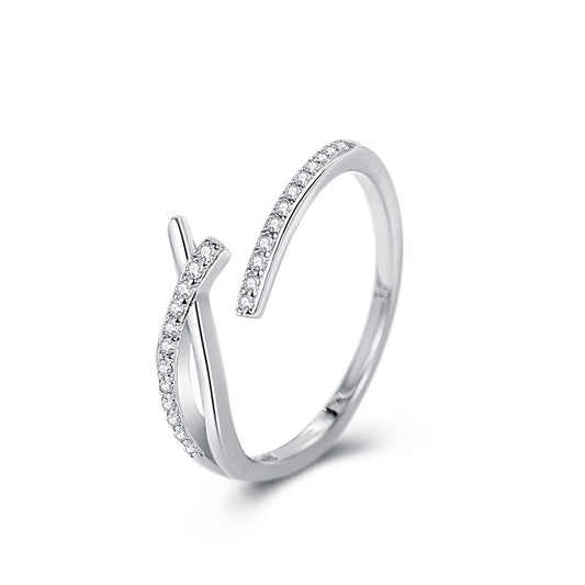 Sterling Silver Cross Over Ring Adjustable Minimalist Viral Y2K Stackable Ring