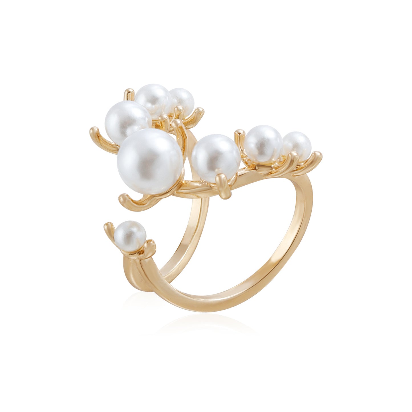 French Style Adjustable Pearl Joint Ring - Dainty Minimalist Openable Ring for Women | Luxury Gold Pearl Jewelry