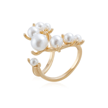 French Style Adjustable Pearl Joint Ring - Dainty Minimalist Openable Ring for Women | Luxury Gold Pearl Jewelry