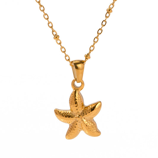 Starfish Necklace - Beachy Sea Life Pendant Jewelry in Stainless Steel