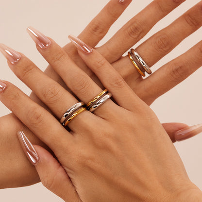 French Style Two-Tone Titanium Steel Ring - Minimalist Unisex Jewelry | Trendy Stackable Band