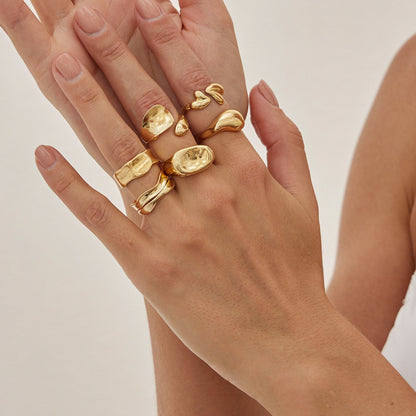 Lava Texture Stackable Rings Set - Asymmetric Hipster Rings for Women | Edgy Statement Jewelry